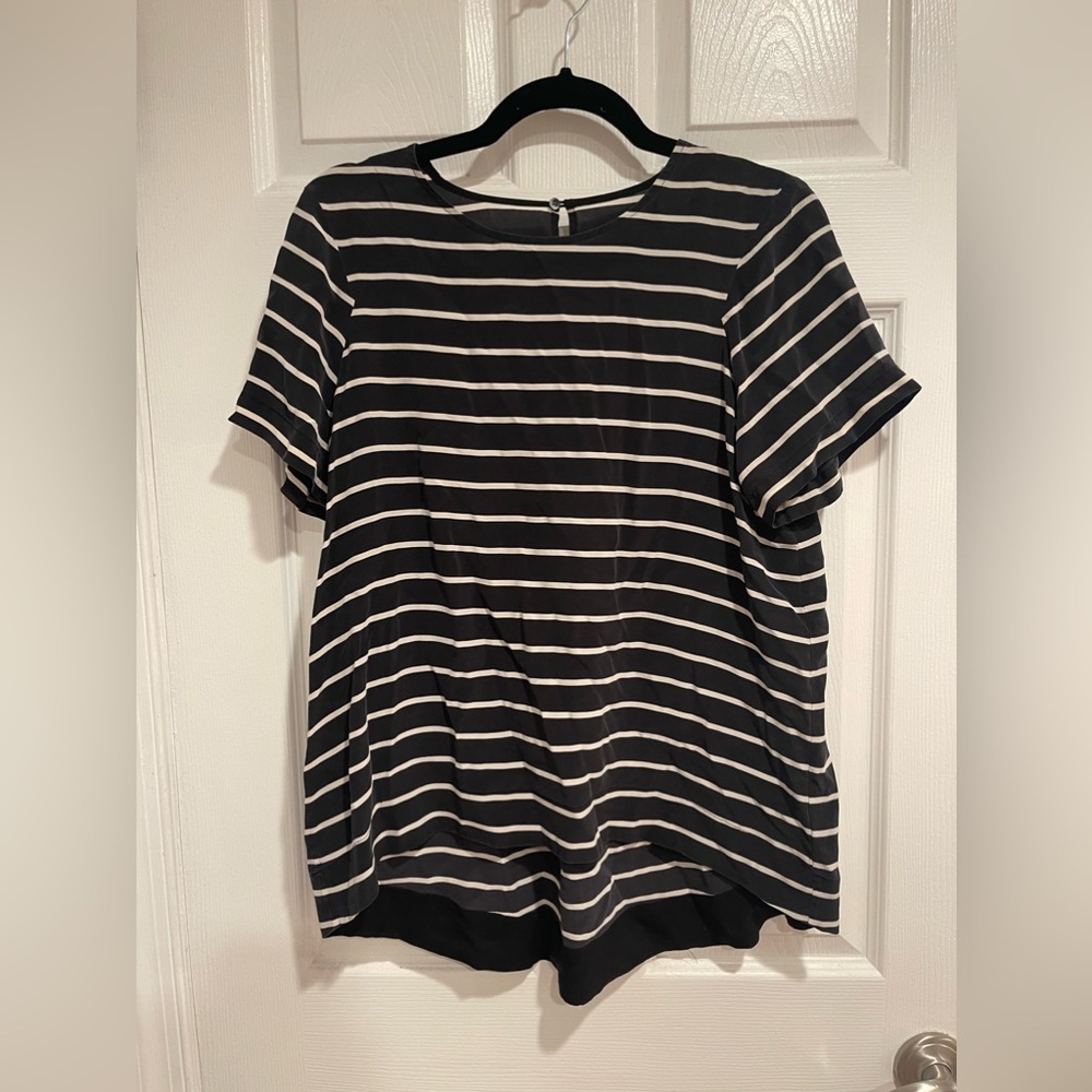 Black striped silk top